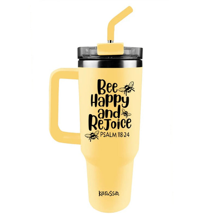 Bee Happy and Rejoice - 40oz Mug with Straw