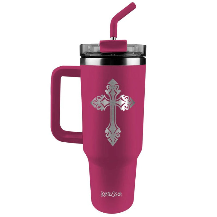 Filigree Cross - 40oz Mug with Straw