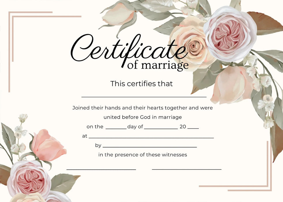 Roses Marriage Certificate (pack of 10)