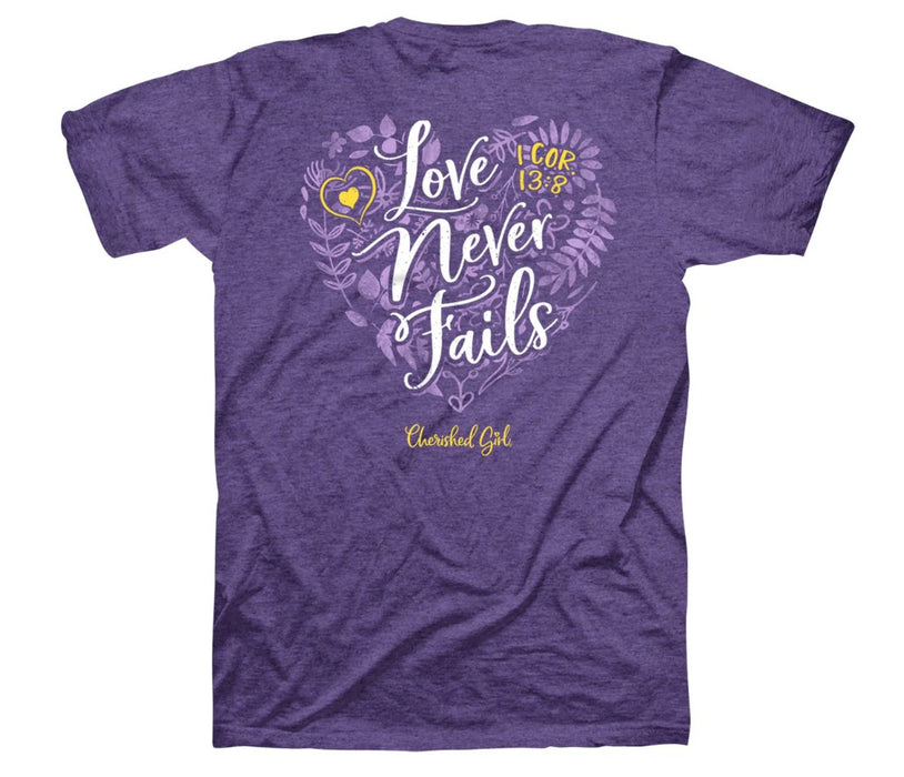 Cherished Girl Love Never Fails Floral T-Shirt, XLarge