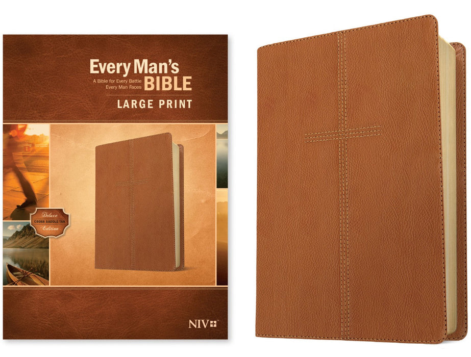 NIV Every Man's Bible, Large Print, Cross Saddle Tan