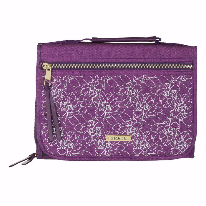 Grace Purple Floral Tri-Fold Bible Case, Large