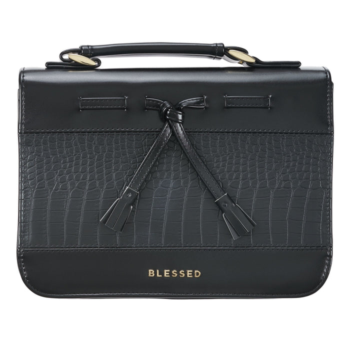 Blessed Black Faux Leather Fashion Bible Case, Large