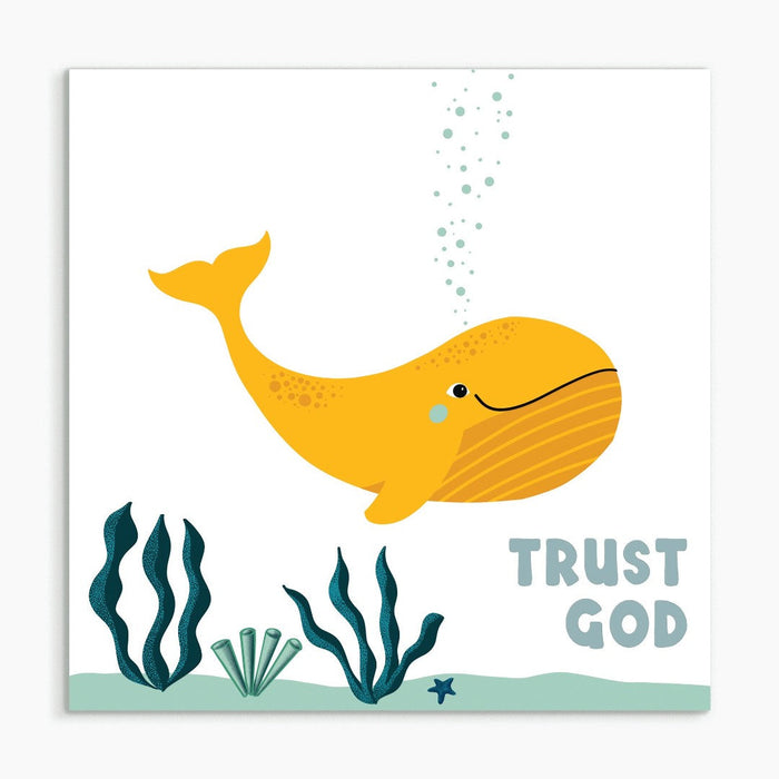 Trust God (Whale) White Framed Print 8x8