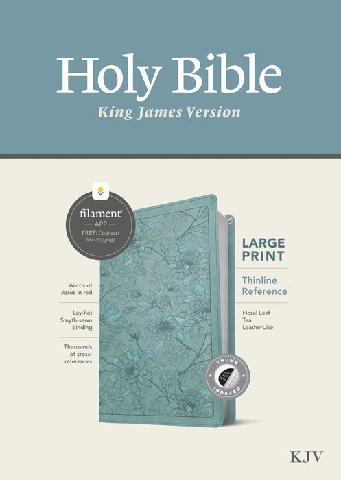 KJV Large Print Thinline Reference Bible, Filament Enabled Edition (Red Letter, Leatherlike, Floral Leaf Teal, Indexed)